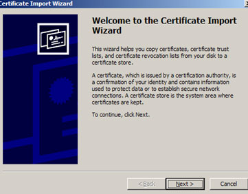 SSL Certificate Import Wizard